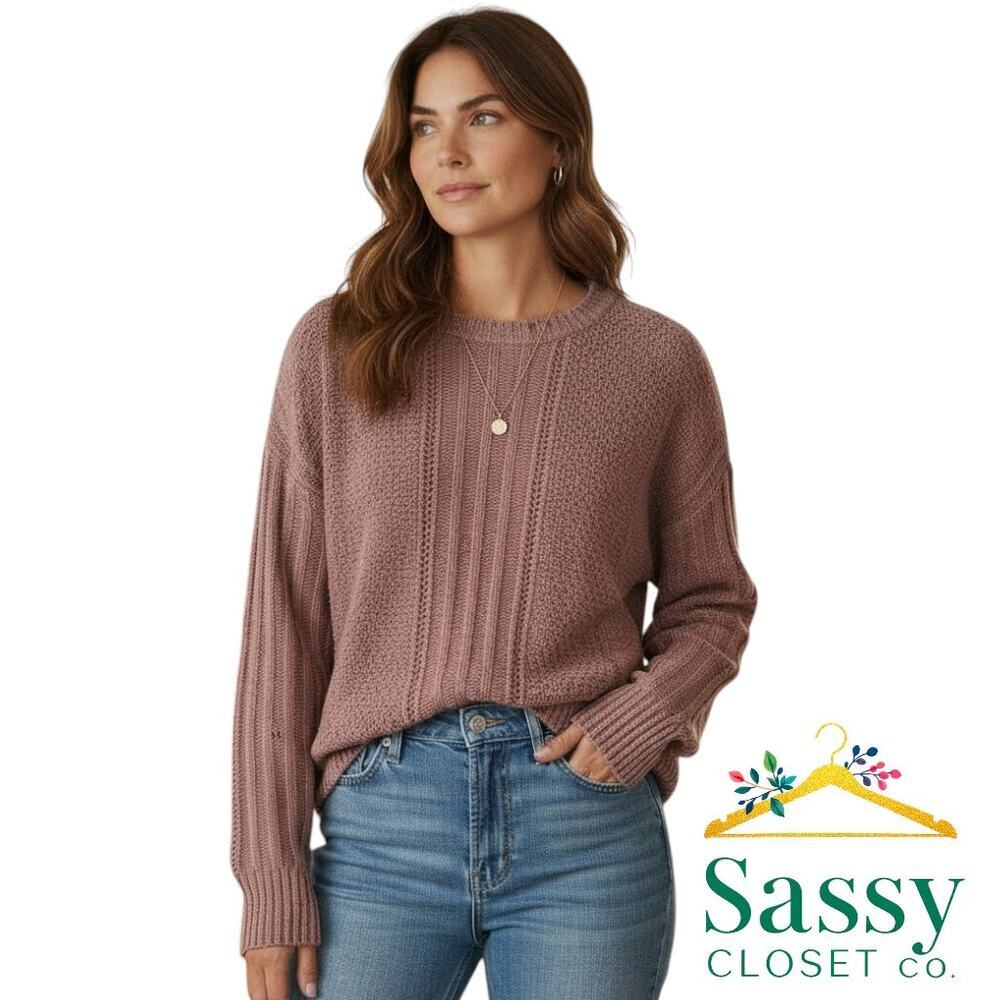 Lucky Brand Brown Super Soft Crew Neck Sweater Ribbed Trim M EUC